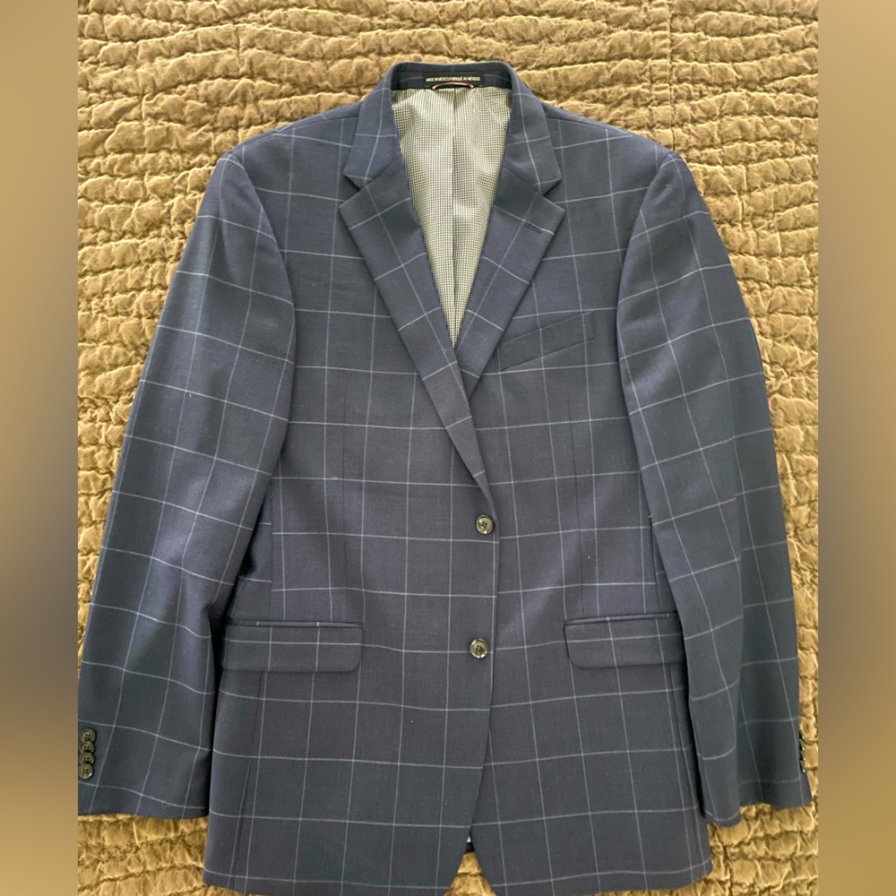 Tommy Hilfiger Navy Pinstripe Suit - Size 42L Jacket & 36x32 Pants